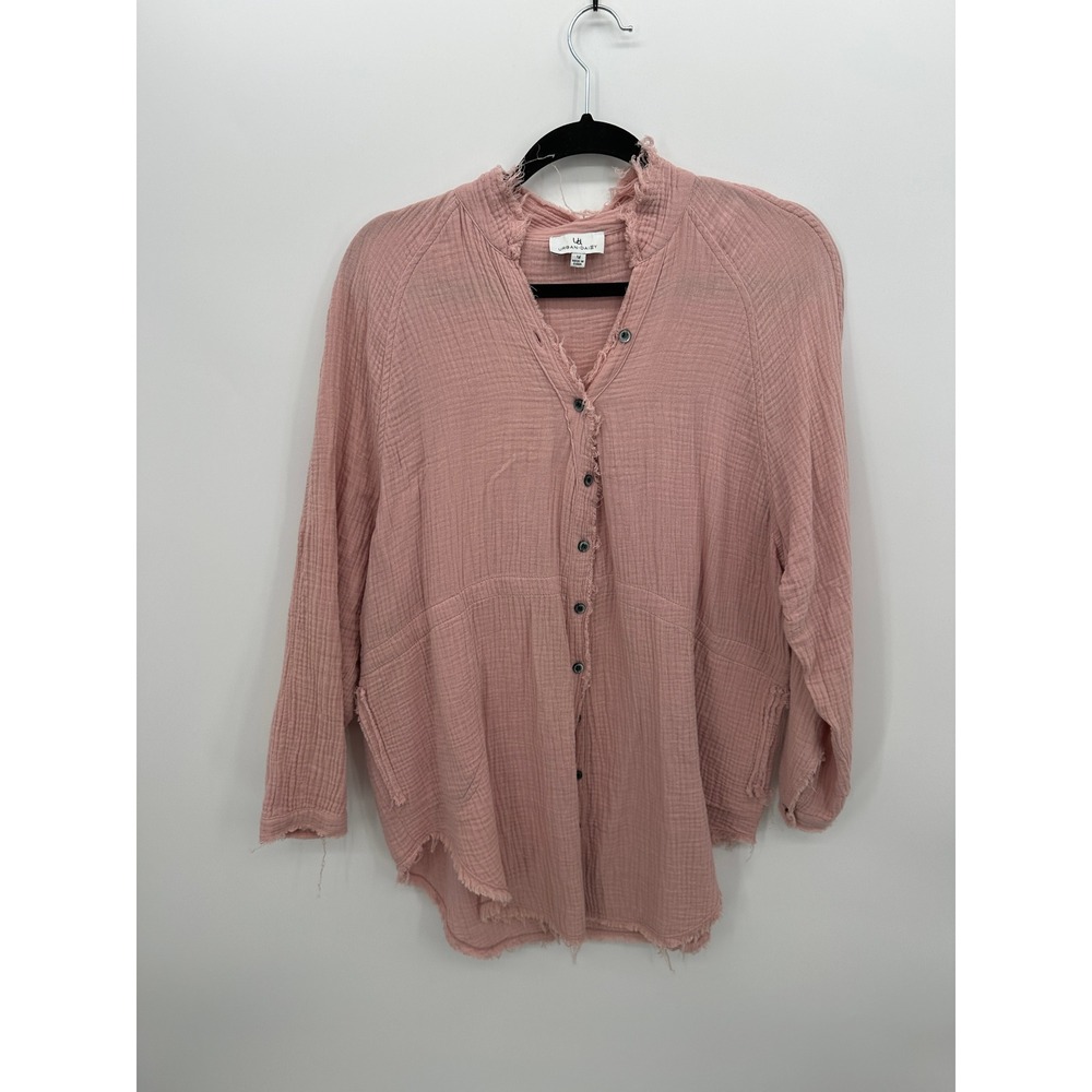 Urban Daizy Pink Gauze Cotton Top Sz M Boho Raw Hem Cottagecore Tunic